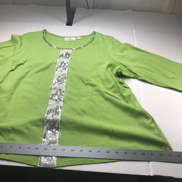 Quaker Factory Women's 1X Top Green With Sequins Trim 3/4 Sleeve Preowned - Picture 9 of 12